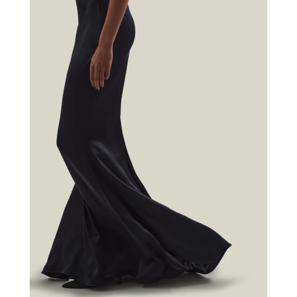 Taller Marmo Silver Screen Satin Skirt in Midnight Blue | Maxi Skirts | Coveti