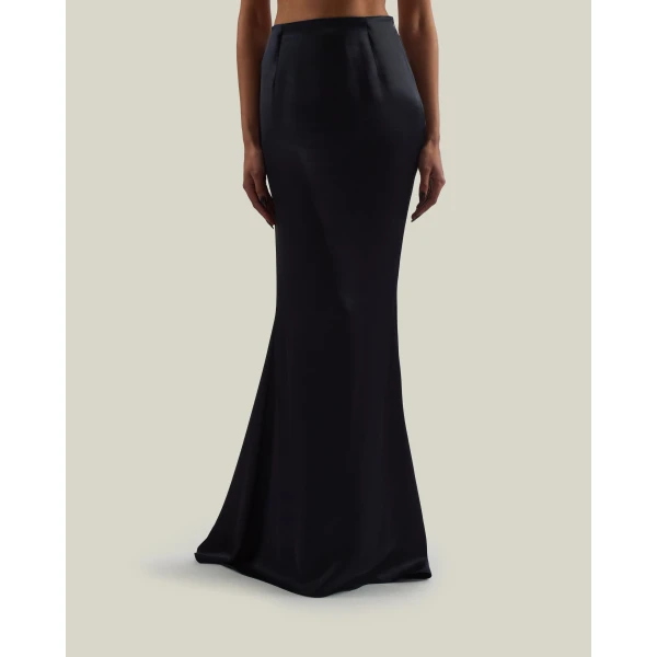 Taller Marmo Silver Screen Satin Skirt in Midnight Blue | Maxi Skirts | Coveti