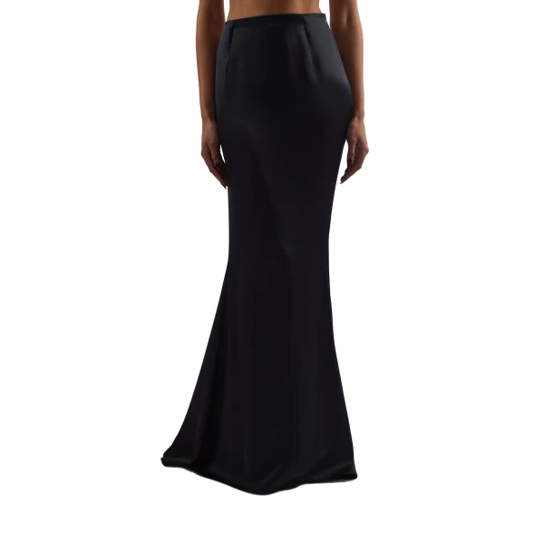 Silver Screen Satin Skirt in Midnight Blue