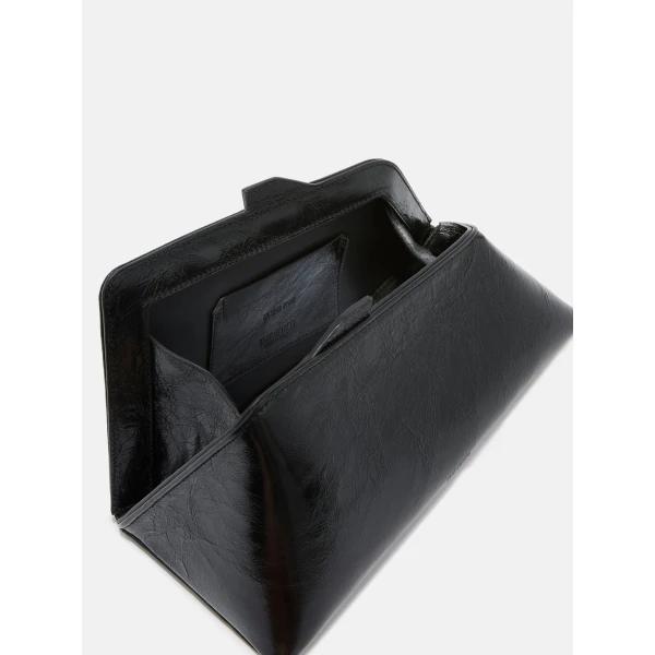 The Attico 8.30PM Oversized Clutch in Black Crackled Leather | Clutch Bags | Coveti