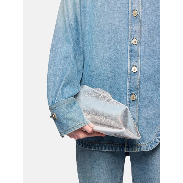 The Attico 8.30PM Oversized Clutch in Silver | Clutch Bags | Coveti