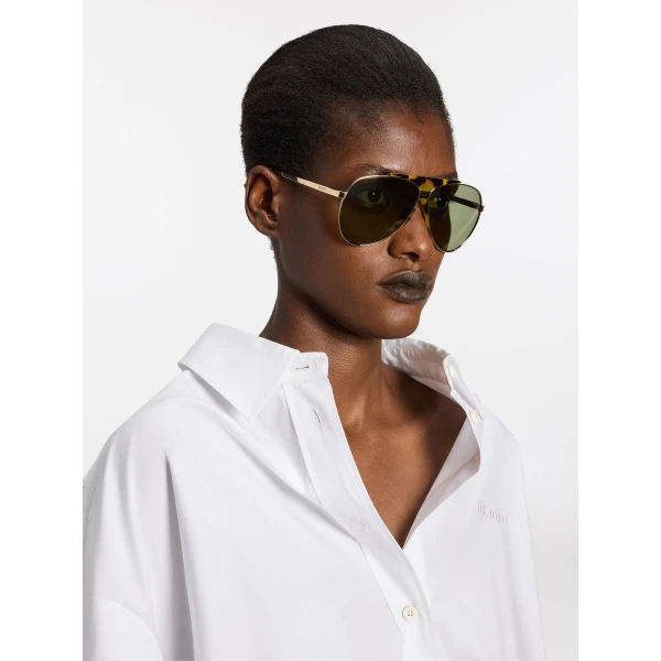 The Attico Aviator Sunglasses in Gold and Green | Sunglasses | Coveti