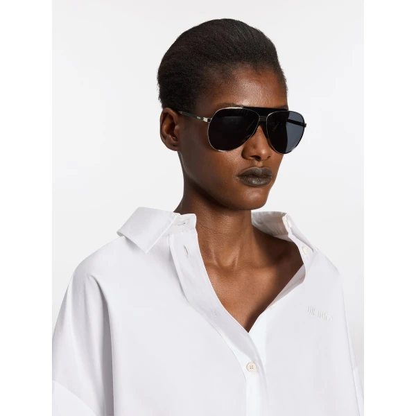 The Attico Aviator Sunglasses in Silver and Grey | Sunglasses | Coveti