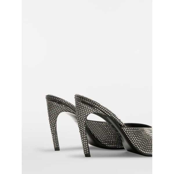 The Attico Betta Crystal Mules in Grey Satin | Mules | Coveti