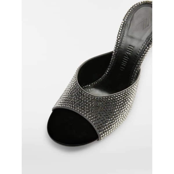 The Attico Betta Crystal Mules in Grey Satin | Mules | Coveti