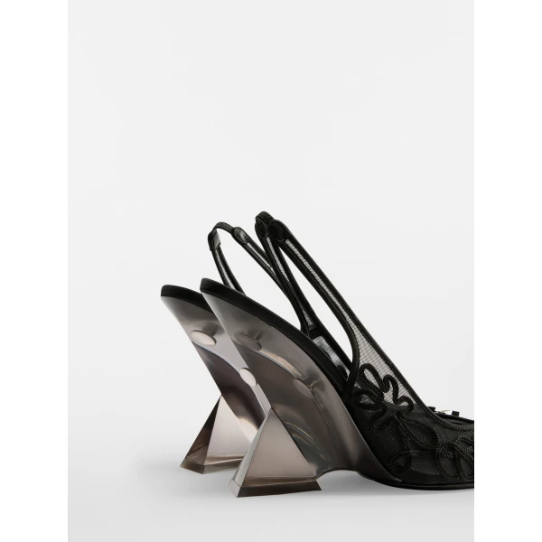 The Attico Cheope Slingback Pumps in Black Soutache Tulle | Heels | Coveti