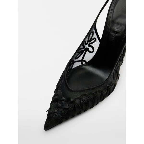 The Attico Cheope Slingback Pumps in Black Soutache Tulle | Heels | Coveti