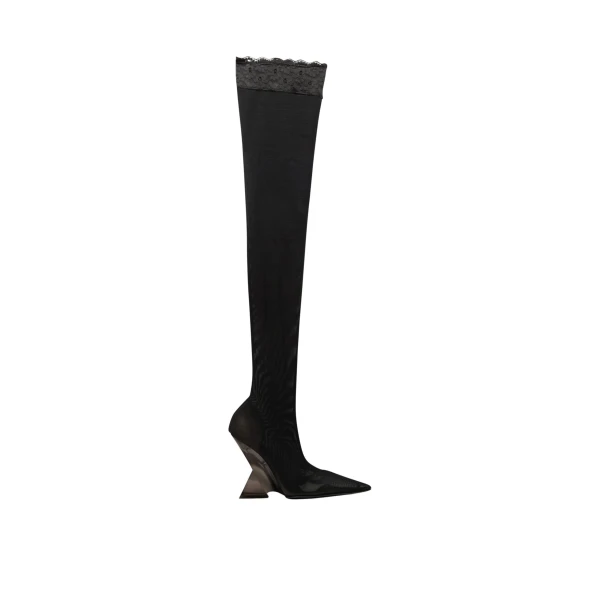 Cheope Thigh-High Boots in Black Net