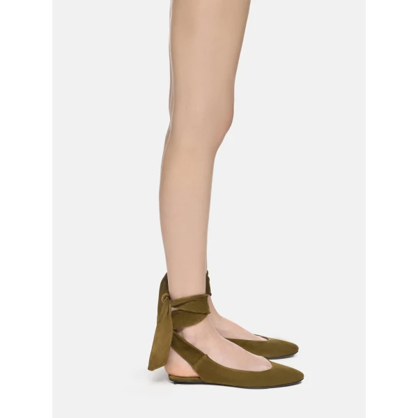 The Attico Cloe Ballerina Flats in Military Green | Flats | Coveti