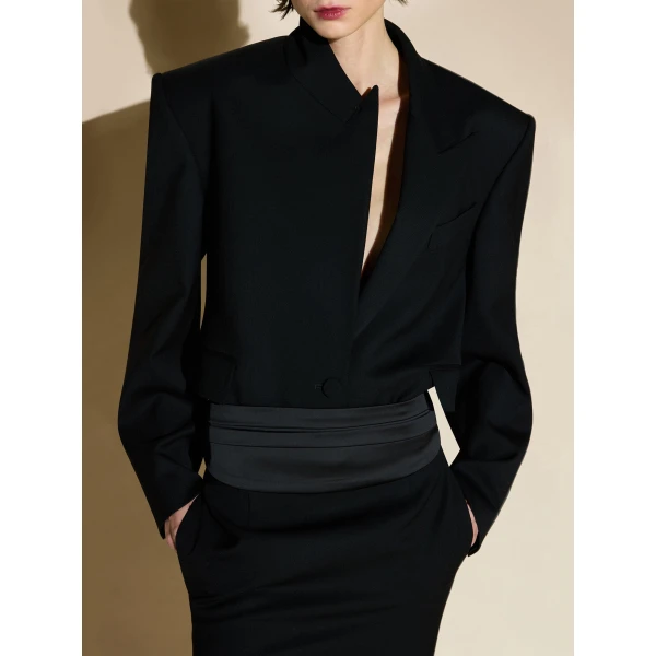 The Attico Cropped Wool Blazer in Black | Blazers | Coveti