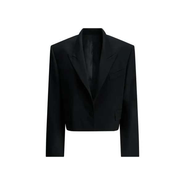 Cropped Wool Blazer in Black
