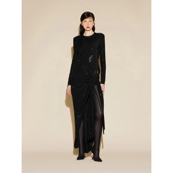 The Attico Crystal Knot Maxi Dress in Black | Maxi Dresses | Coveti