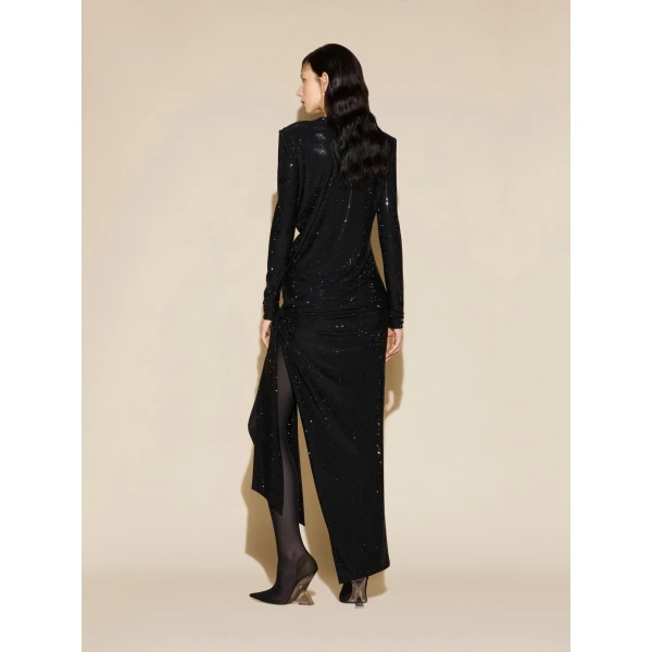 The Attico Crystal Knot Maxi Dress in Black | Maxi Dresses | Coveti