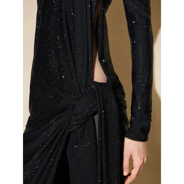 The Attico Crystal Knot Maxi Dress in Black | Maxi Dresses | Coveti