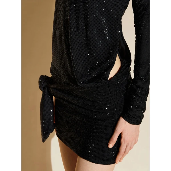 The Attico Crystal Knot Mini Dress in Black | Mini Dresses | Coveti