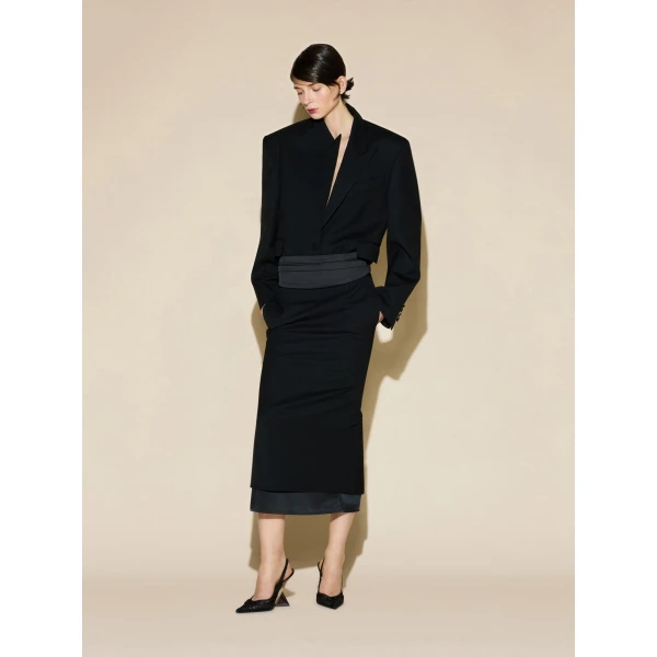 The Attico Cummerbund Wool Maxi Skirt in Black | Maxi Skirts | Coveti
