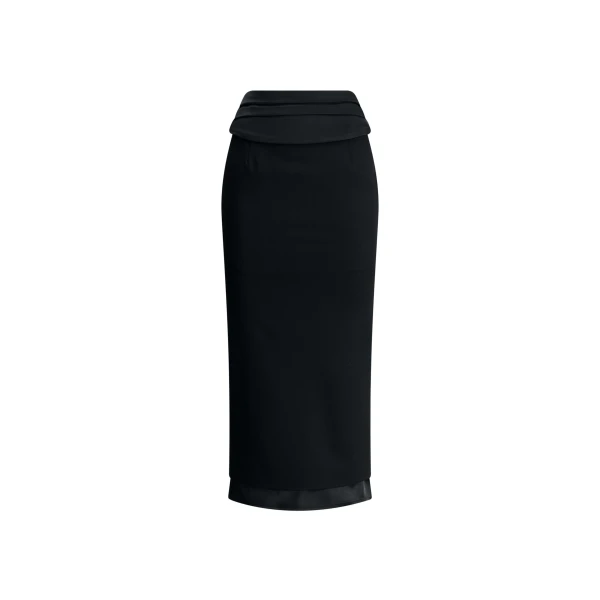 Cummerbund Wool Maxi Skirt in Black