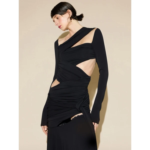 The Attico Cutout Crepe Jersey Maxi Dress in Black | Maxi Dresses | Coveti