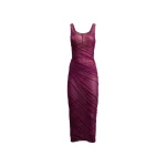 The Attico Draped Tulle Midi Dress in Plum | Midi Dresses | Coveti