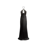 The Attico Embellished Halterneck Satin Gown in Black | Evening Gowns | Coveti