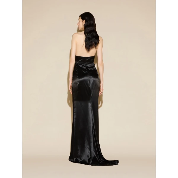 The Attico Embellished Halterneck Satin Gown in Black | Evening Gowns | Coveti