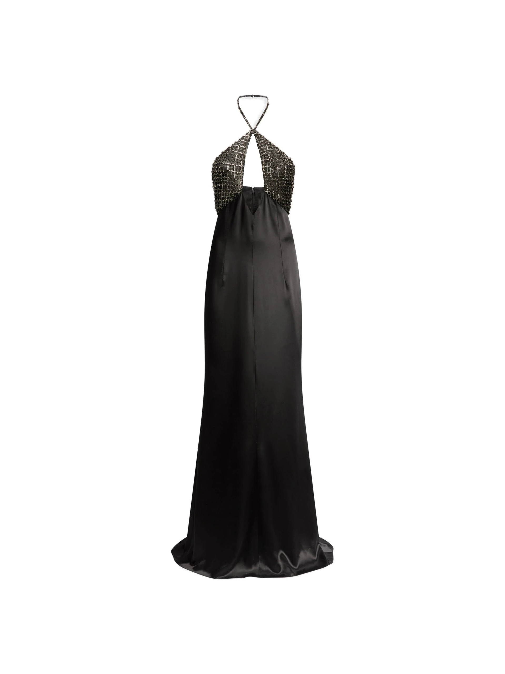 The Attico Embellished Halterneck Satin Gown in Black The Attico Embellished Halterneck Satin Gown in Black | Evening Gowns | Coveti