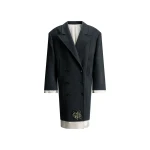 The Attico Embroidered Double-Breasted Coat in Melange Dark Grey | Wool Coat | Coveti