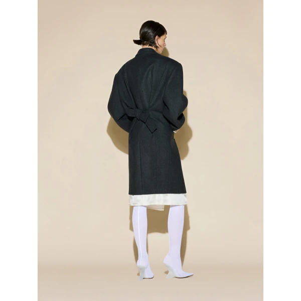 The Attico Embroidered Double-Breasted Coat in Melange Dark Grey | Wool Coat | Coveti