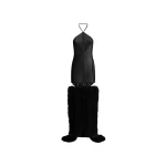 The Attico Feather Trim Georgette Gown in Black | Evening Gowns | Coveti