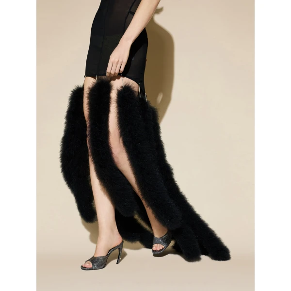 The Attico Feather Trim Georgette Gown in Black | Evening Gowns | Coveti