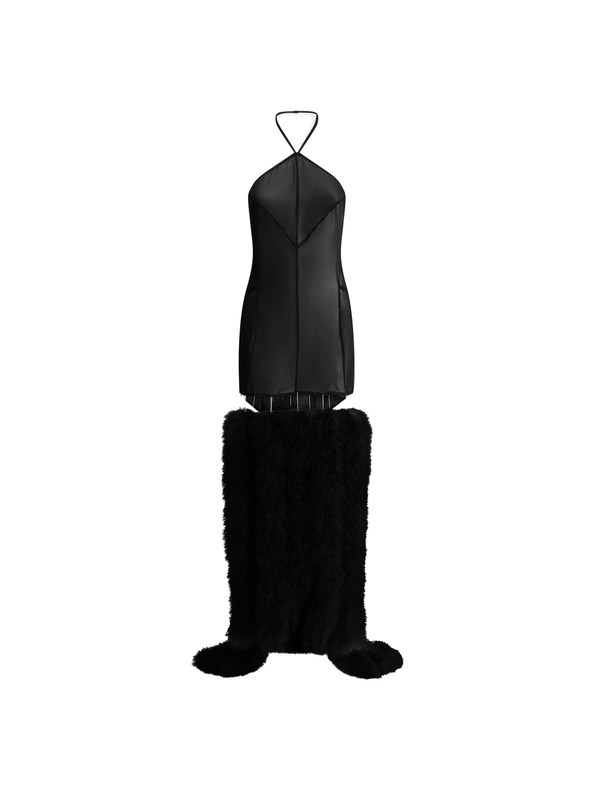 The Attico Feather Trim Georgette Gown in Black The Attico Feather Trim Georgette Gown in Black | Evening Gowns | Coveti