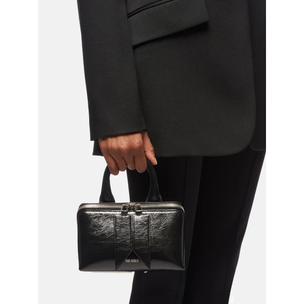 The Attico Friday Mini Bag in Black Crackled Leather | Mini Bags | Coveti