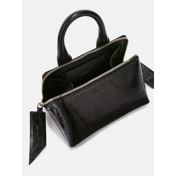 The Attico Friday Mini Bag in Black Crackled Leather | Mini Bags | Coveti