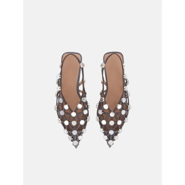 The Attico Grid Ballerina Flats in Dark Grey | Flats | Coveti