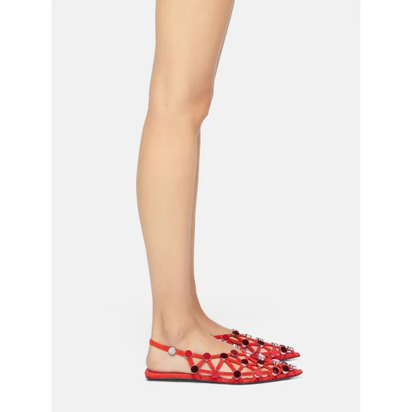 The Attico Grid Ballerina Flats in Red | Flats | Coveti
