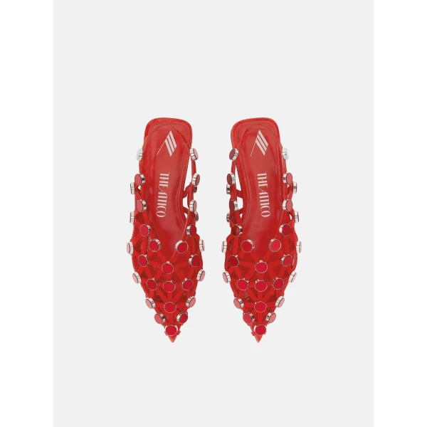 The Attico Grid Ballerina Flats in Red | Flats | Coveti