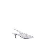 The Attico Grid Slingback Pumps in Silver | Heels | Coveti