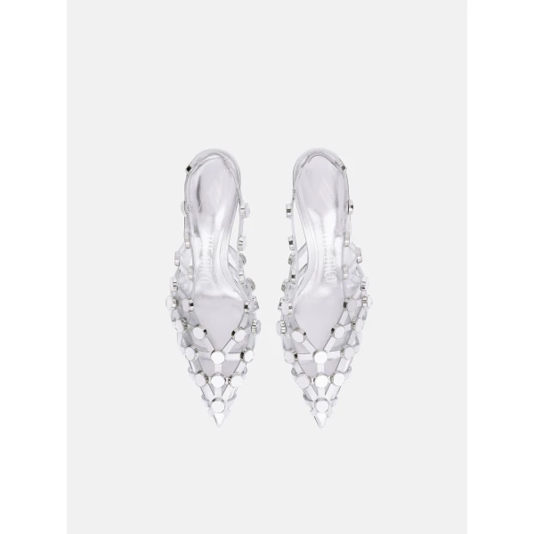 The Attico Grid Slingback Pumps in Silver | Heels | Coveti