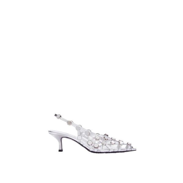 Grid Slingback Pumps in Silver