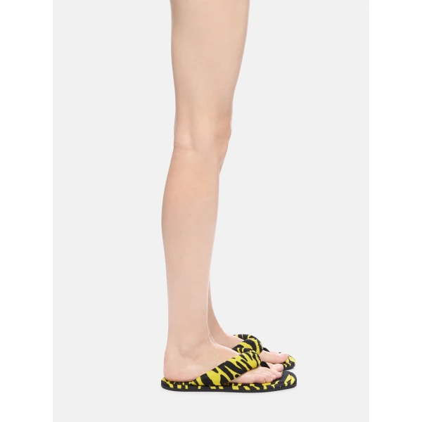 The Attico Indie Flat Thong Sandals in Black and Yellow | Flats | Coveti