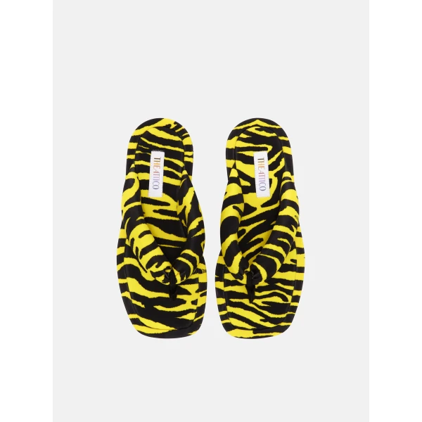 The Attico Indie Flat Thong Sandals in Black and Yellow | Flats | Coveti