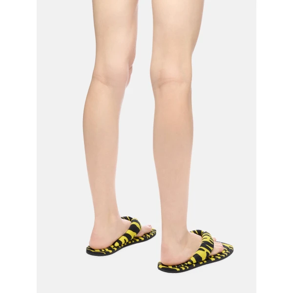 The Attico Indie Flat Thong Sandals in Black and Yellow | Flats | Coveti