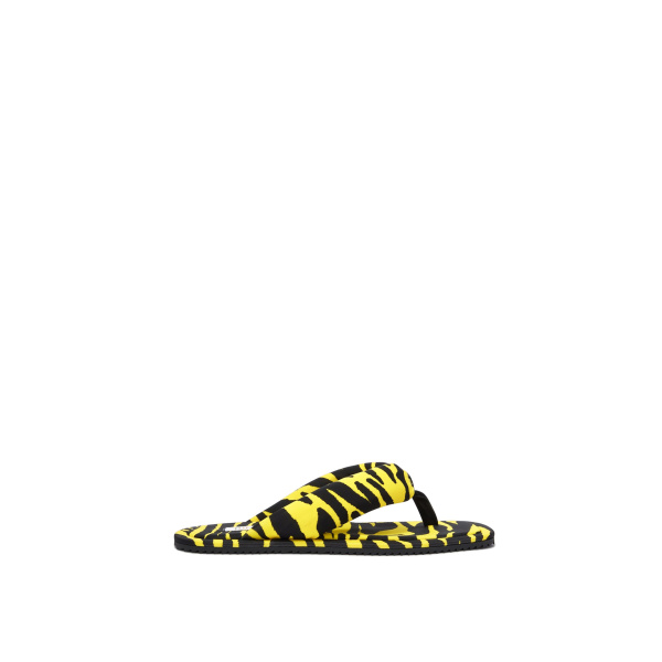 The Attico Indie Flat Thong Sandals in Black and Yellow | Flats | Coveti