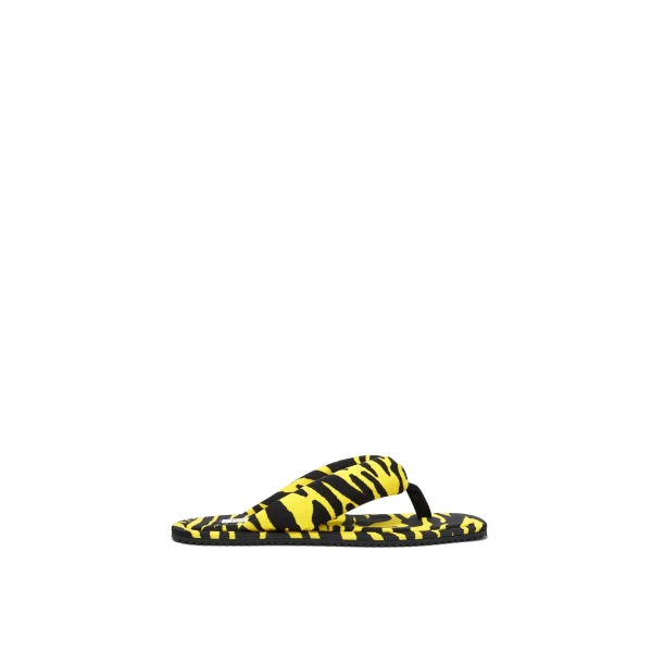 The Attico Indie Flat Thong Sandals in Black and Yellow | Flats | Coveti