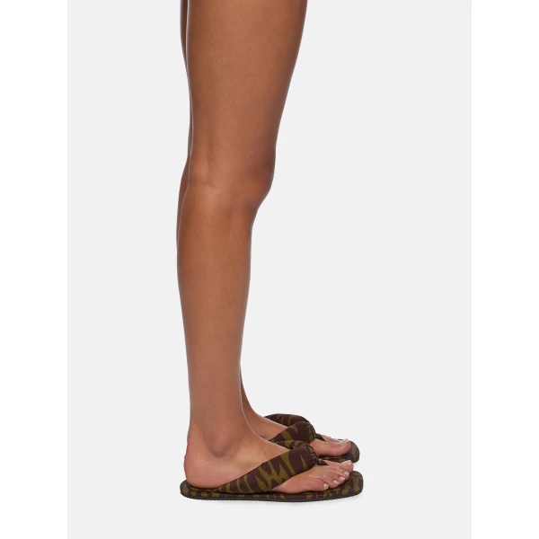 The Attico Indie Flat Thong Sandals in Dark Green and Dark Brown | Flats | Coveti