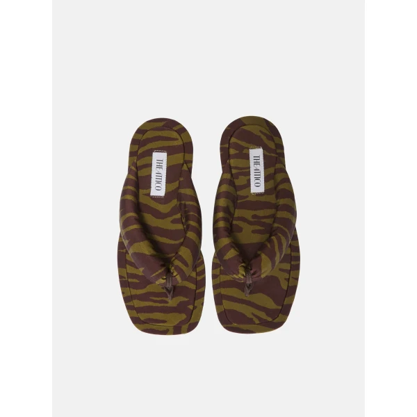 The Attico Indie Flat Thong Sandals in Dark Green and Dark Brown | Flats | Coveti
