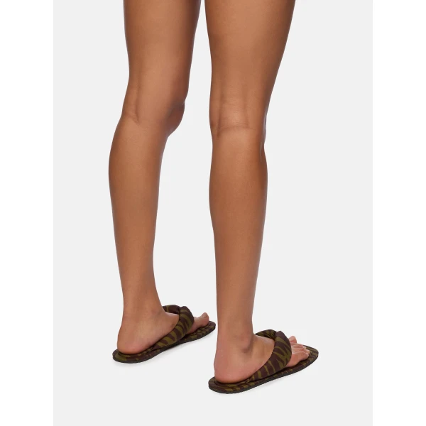 The Attico Indie Flat Thong Sandals in Dark Green and Dark Brown | Flats | Coveti