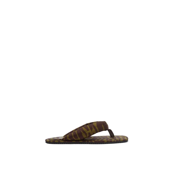 The Attico Indie Flat Thong Sandals in Dark Green and Dark Brown | Flats | Coveti