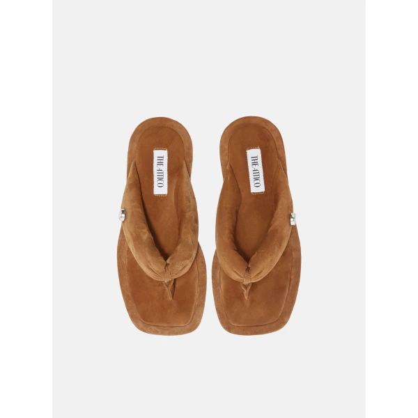 The Attico Indie Flat Thong Sandals in Pale Brown | Flats | Coveti