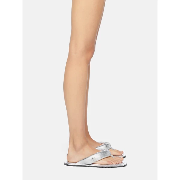 The Attico Indie Flat Thong Sandals in Silver | Flats | Coveti